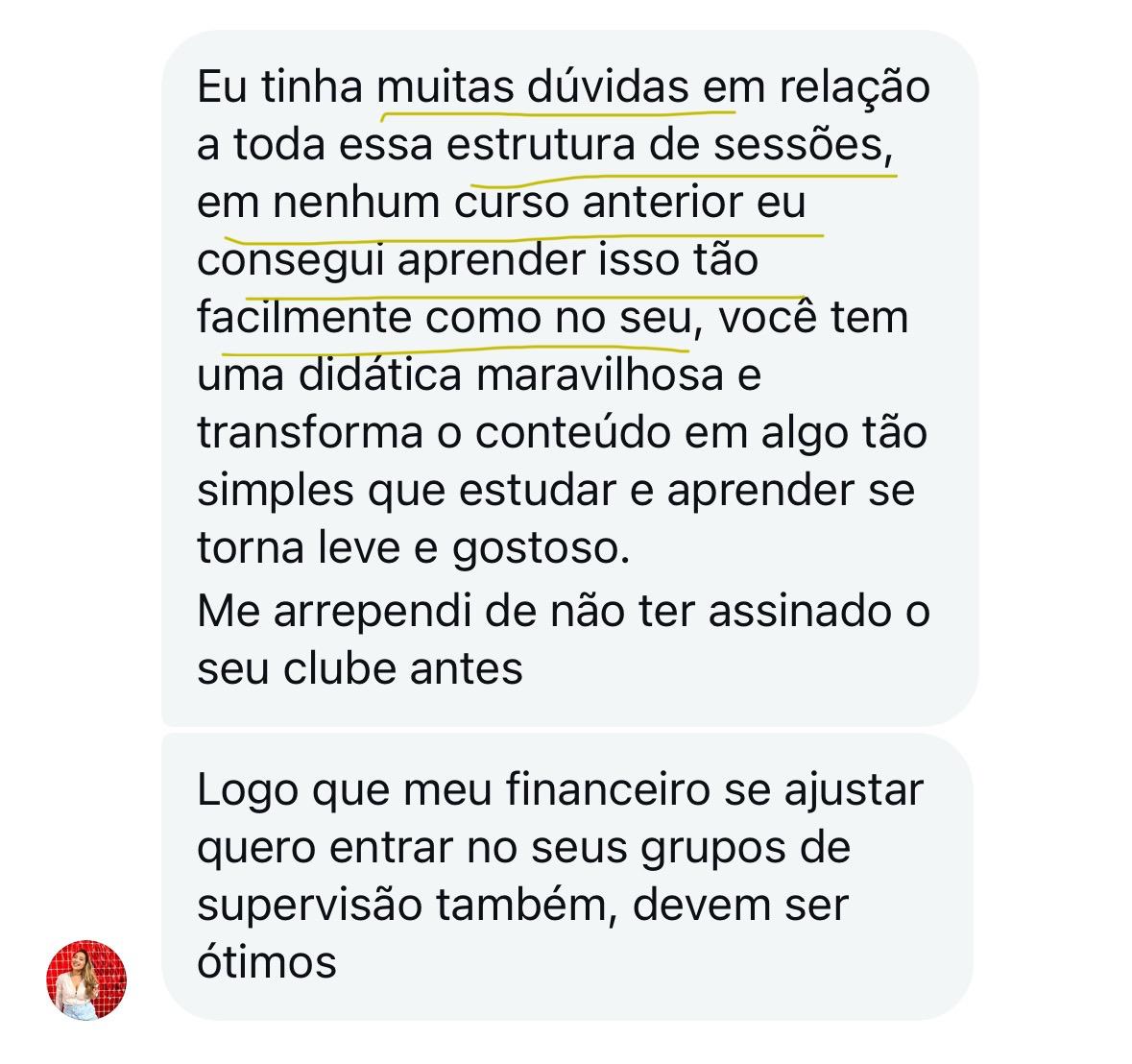 Depoimento sobre estrutura de sessões e didática maravilhosa